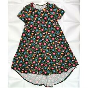 Lularoe Sz XS Carly Pocket Black Colorful Floral Swing Dress Spring NEW